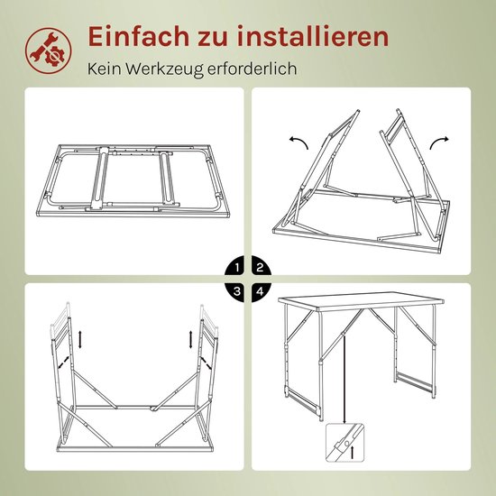 RosaBloom campingtafel - Klaptafel - Vouwtafel - Picknicktafel - BBQ Tafel - Verstelbaar - Aluminium - 100x60x73-94 cm - Zwart — afbeelding 2