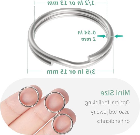 100 Stuks 15mm Kleine Splitringen met Dubbele Lussen voor Sieraden, Kettingen, Armbanden en DIY Projecten — afbeelding 5