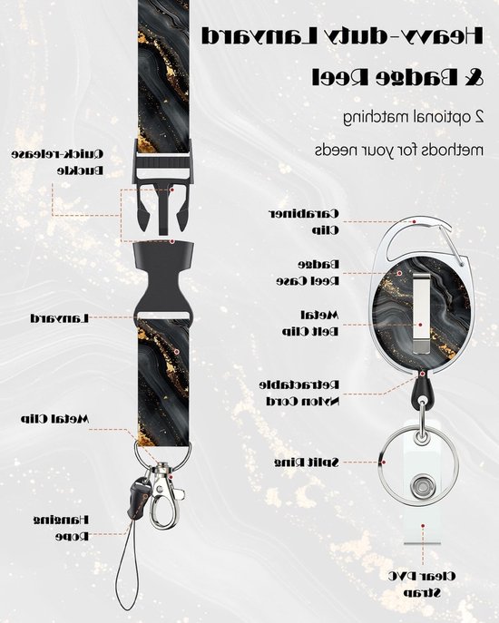 Marmeren Badgehouder met Retractable Reel en Afneembare Lanyard - Verticale Kaartbeschermer voor Identificatie en Toegangspassen van Merkloos — afbeelding 4