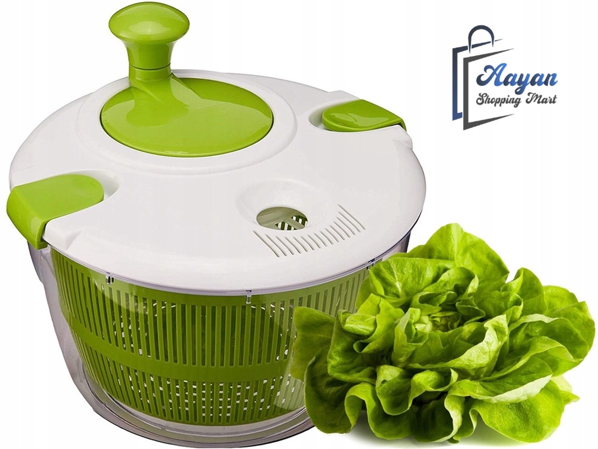 AAYAN Slacentrifuge 5L - Salade Droger - Groente Droger - Kruiden Zeef - Handmatig - Transparant - sla centrifuge - sladroger - slazwierder - 28231