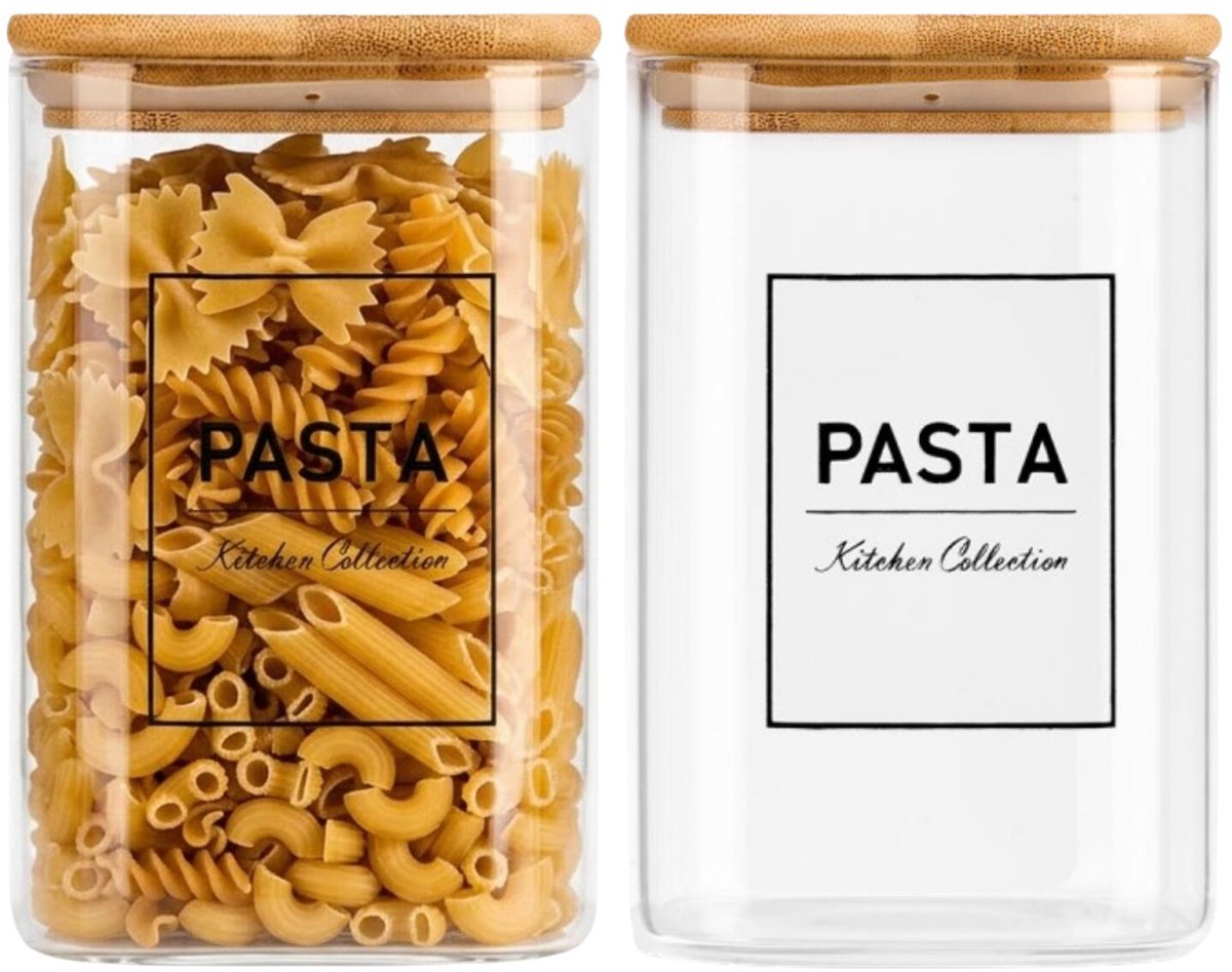 Vivalto Voorraadpot Essentials - 2x - keuken - pasta - glas - 1,2L - luchtdichte deksel