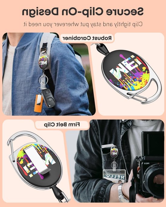 Retractable badge reel voor ID-kaarthouders met spetterprint, sterke keychain en duurzame ABS behuizing, ideaal voor werk en evenementen van Merkloos — afbeelding 3