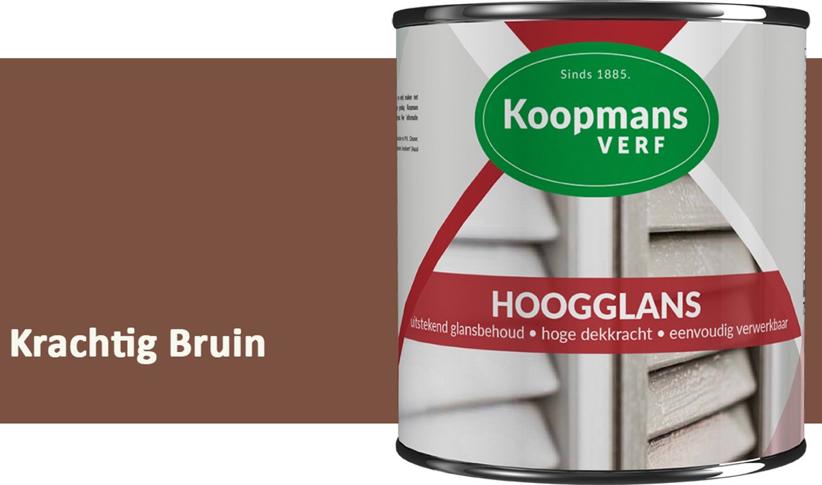 Koopmans Hoogglans Lakverf Binnen & Buiten – Voor Hout en Metaal – Krasvast – Hoge Dekkracht – Kozijnen, Deuren & Meubels – Krachtig Bruin – 1,5 l