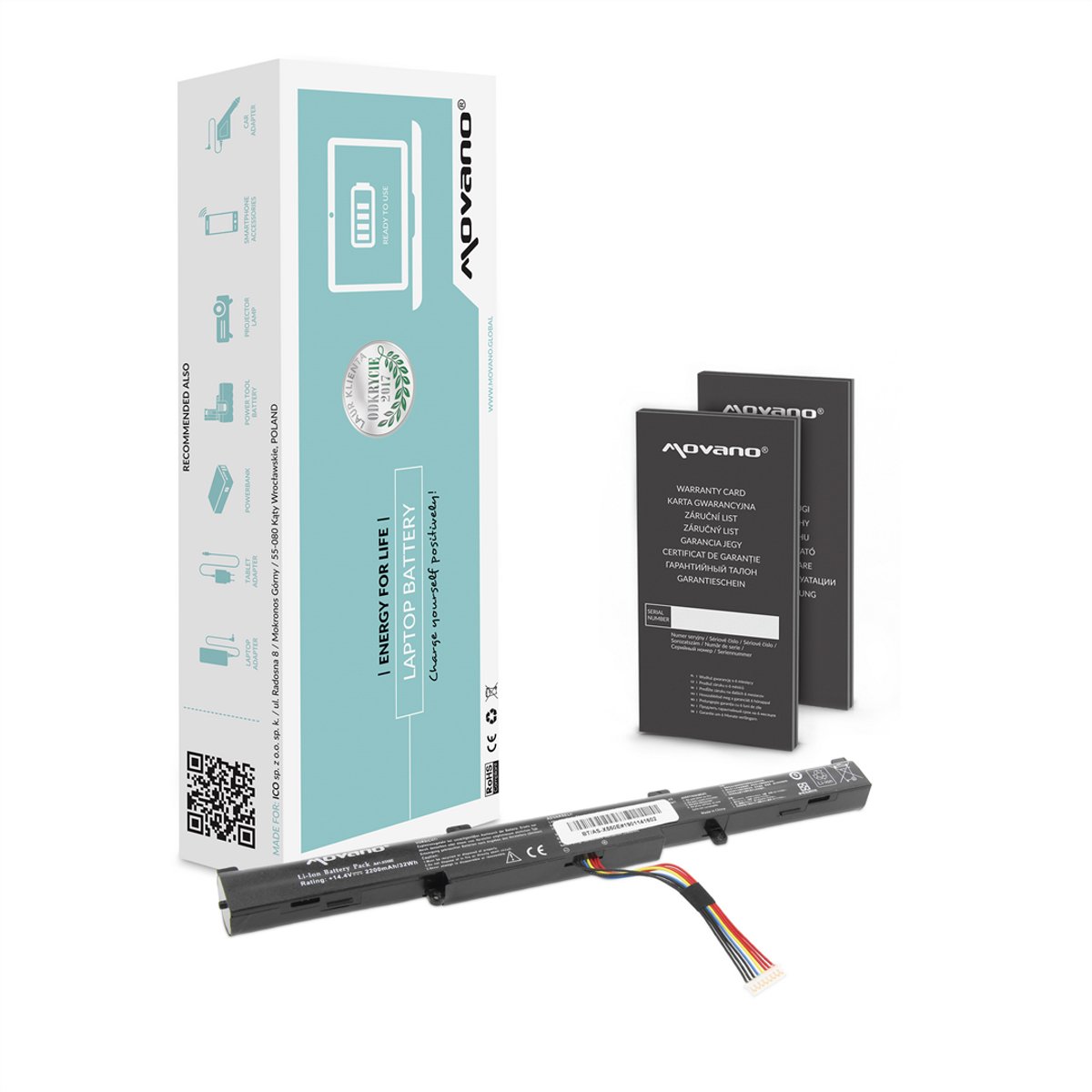 Movano - Batterij - A41-X550E - Asus A550E K550E R510 R510D
