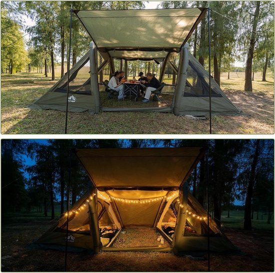 Grote Opblaasbare Tunnel Tent voor 6-8 Personen: Waterdicht en Winterbestendig voor Kamperen en Glamping met 2 Cabines en Snelle Opzet — afbeelding 4