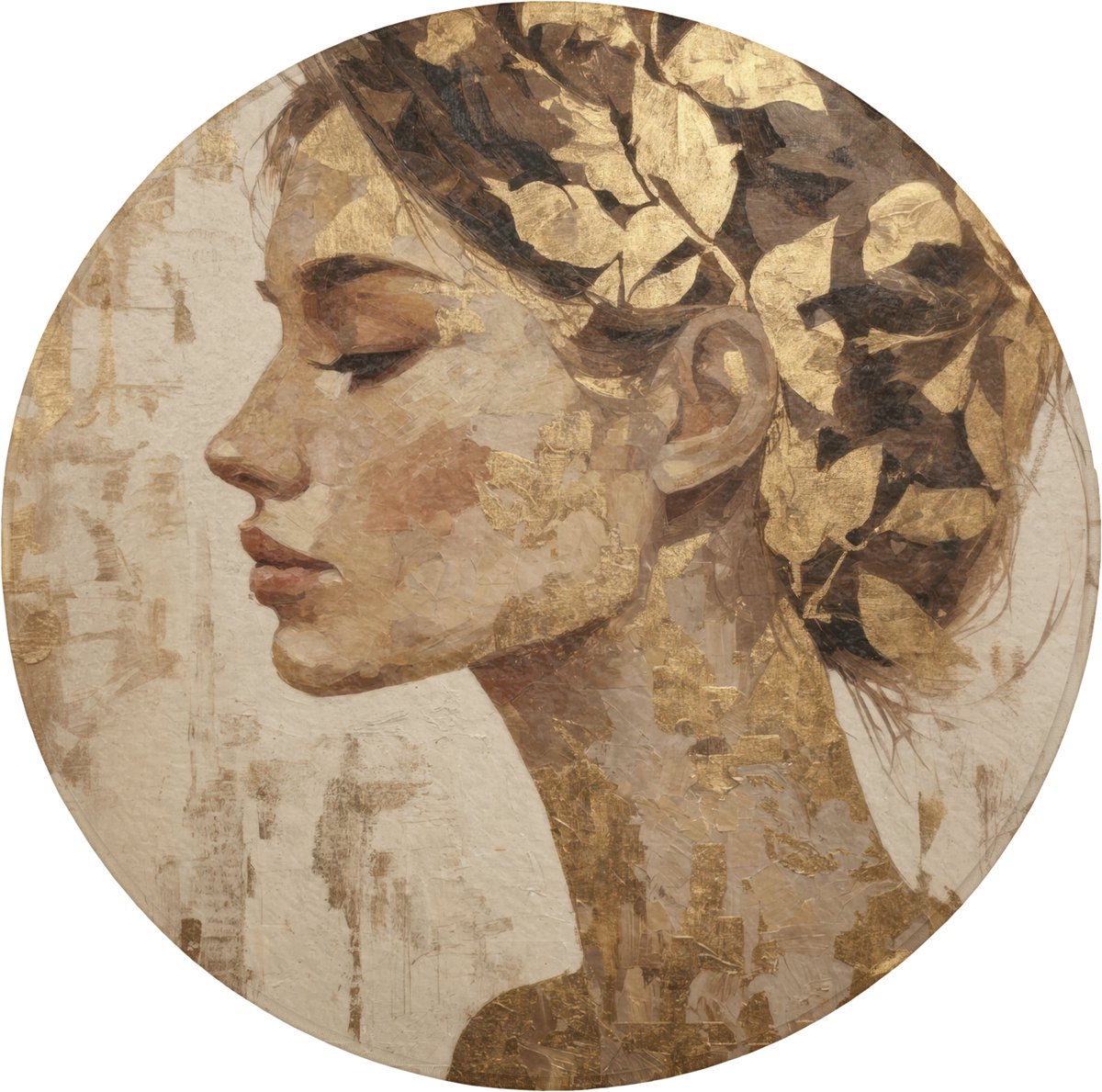 WC mat rond 70x70 cm - Antislip - Vrouw - Goud - Abstract - Textuur - Toiletmat - Vloermat