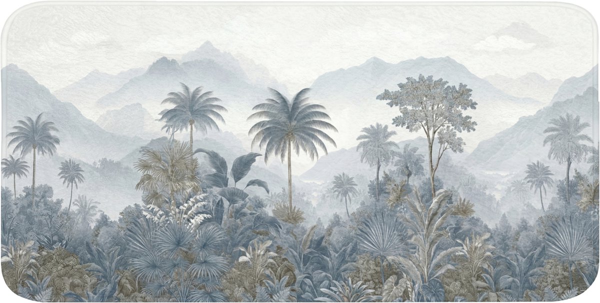 Badmat 120x60 cm - Antislip - Jungle - Landschap - Blauw - Badmatten voor badkamer - Badkamermat - Douchemat - Badkamer mat