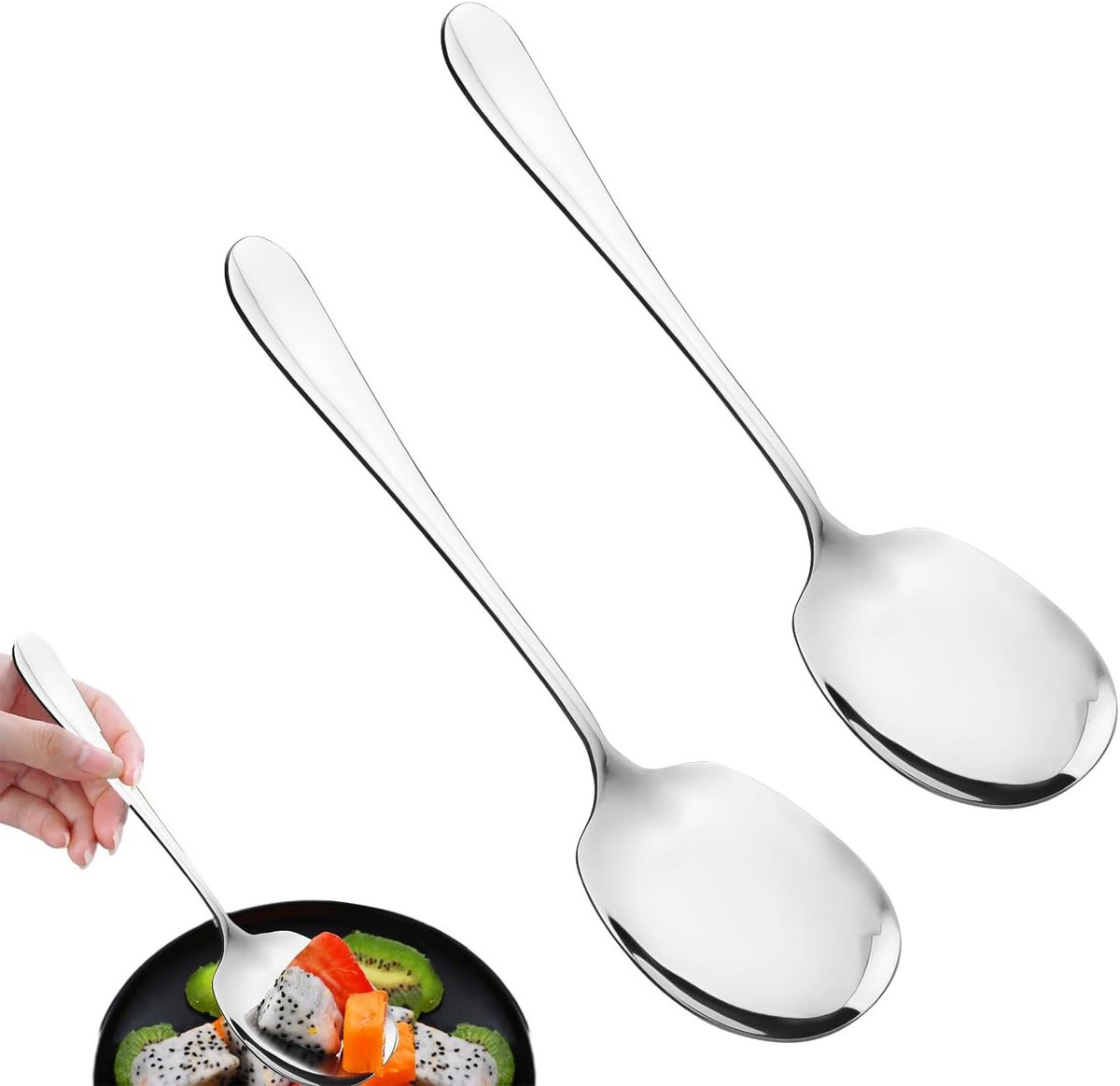 Grote RVS Serveerscheppen 21cm met Lange Handvatten, Ideaal voor Salades en Keukengebruik