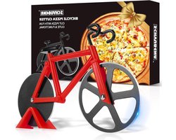 Stainless Steel Pizzasnijder met Dubbele Snijdraad en Stand voor Kerstfeest, Grappige Keuken Gadgets, Perfecte Cadeaus voor Pizzaliefhebbers
