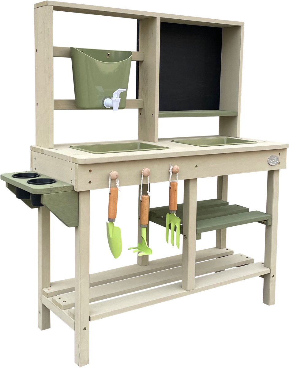 AXI Sev Zand & Water Speelkeuken Grijs/groen – Met Krijtbord - Incl. 3-delige Accessoire Set – Modder Keuken