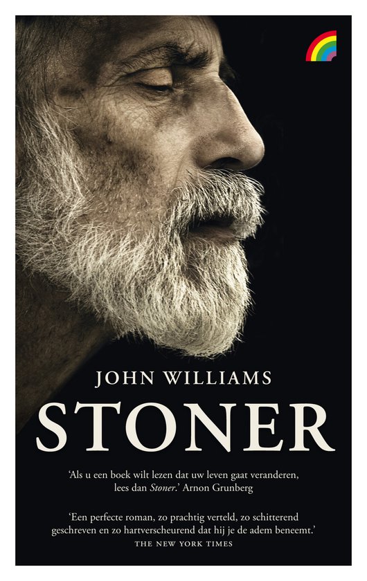 Livre 'Stoner' de John Williams avec un portrait d'un vieil homme à la barbe grise.