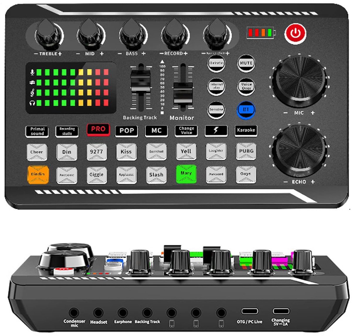 carmdering - DJ Draaitafel - DJ Mix Set - DJ Mixer - Effecten - 7 knoppen, 2 faders, 16 effecten, DSP ruisonderdrukking - 3 telefoonaansluitingen, compatibel met Android en Windows - Plug-and-play, ideaal voor podcast en livestream