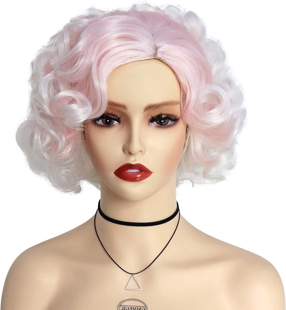 Lichtroze Korte Krullende Haarparrucck voor Vrouwen, Wit Ombre, Cosplay Parrucca met Laagjes, Perfect voor Feestjes en Halloween Kostuums