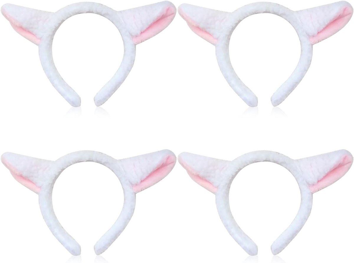 4 Delen Dierlijke Hoofdbanden met Schaap Oren, Schattige Hoofdbanden voor Volwassenen en Kinderen, Perfect voor Fancy Dress en Feestjes, Wit en Roze Schaap Kostuum