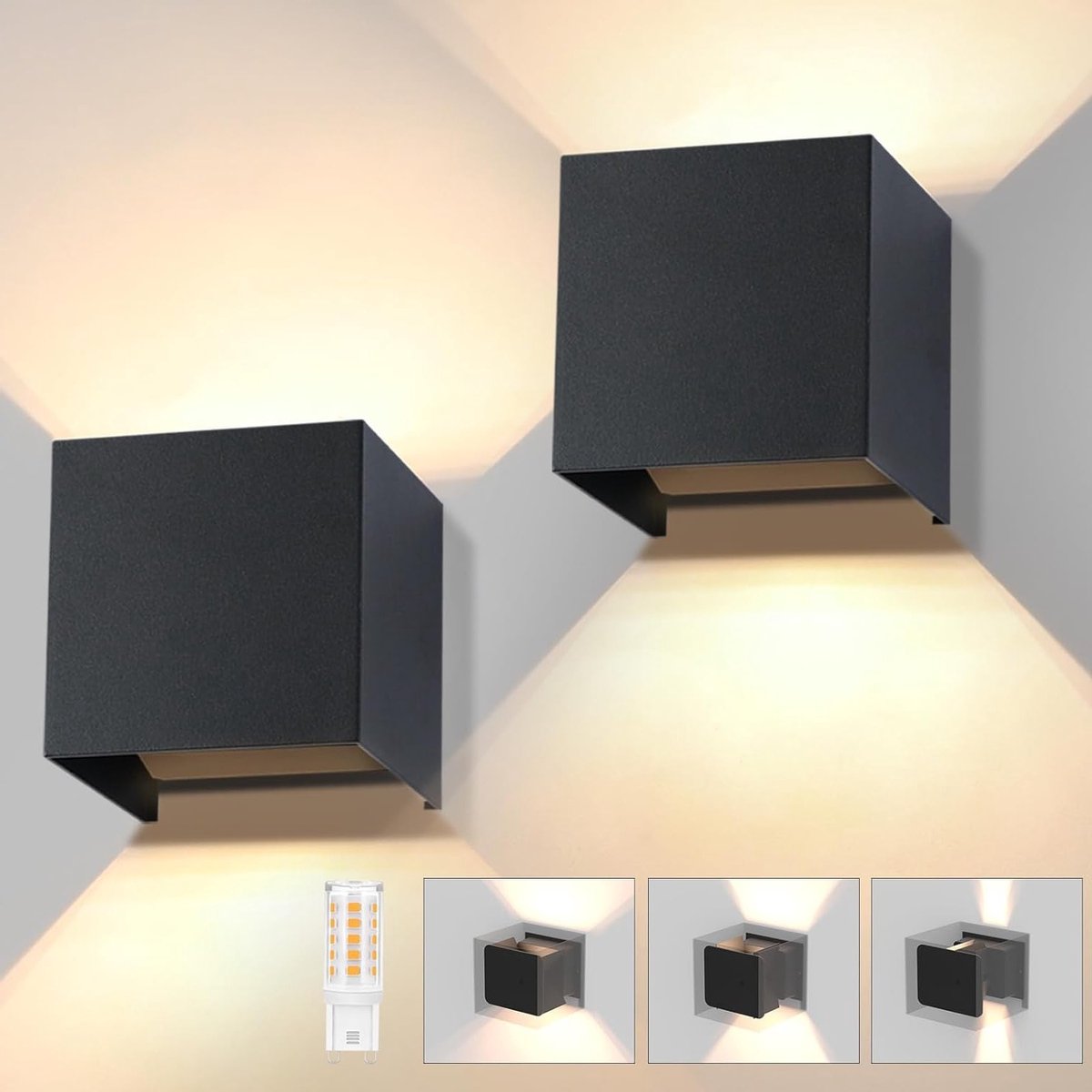 Zwarte LED wandlamp IP65 voor buitengebruik, 3W G9 verlichting voor gang en trap