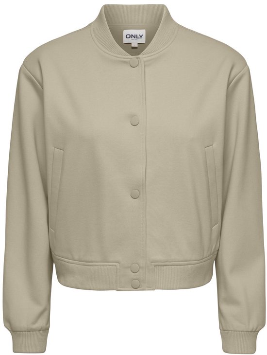 Beige bomberjack voor dames, met knoopsluiting, kraag en elastische boorden.