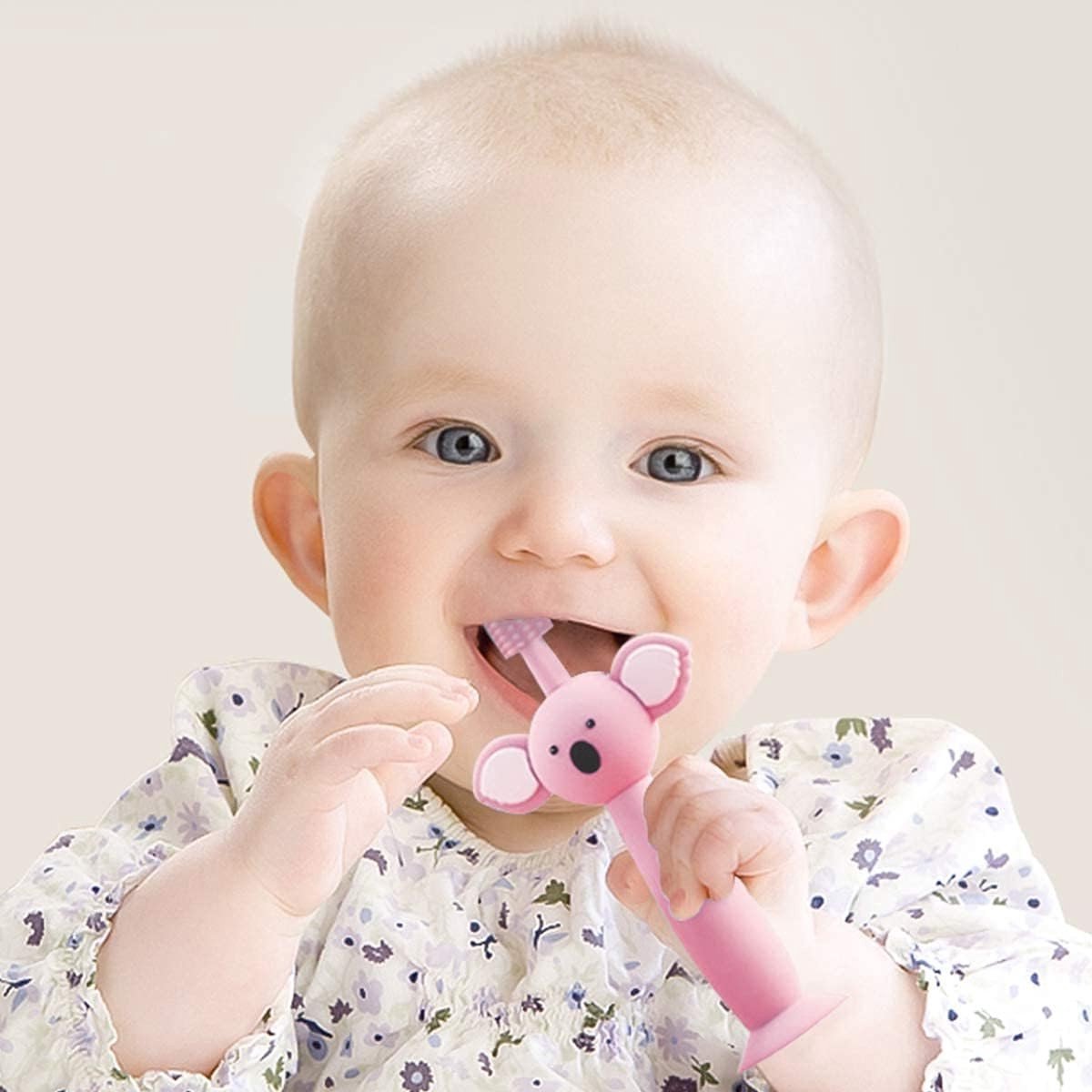 Zachte Silicone Tandenborstels voor Baby's met Bij-vormige Grip en Zuignap, Inclusief Opbergdoos en 2 Verwisselbare Borstels, Ideaal voor Mondverzorging en Tandontwikkeling