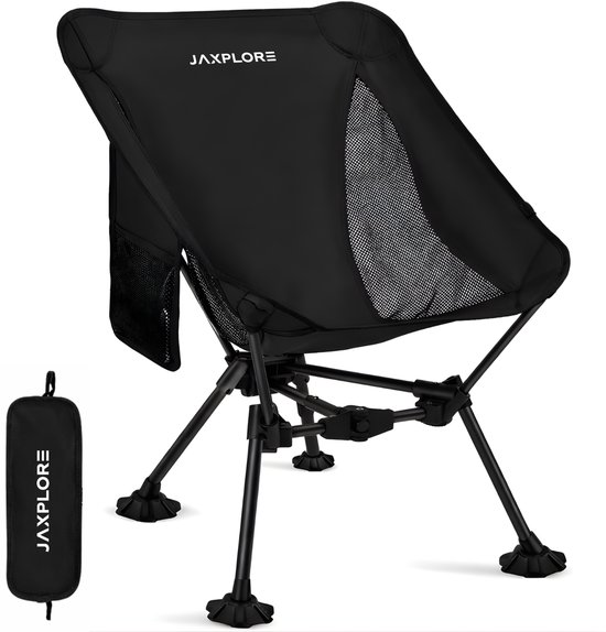 Jaxplore Campingstoel Opvouwbaar - Vouwstoel voor Strand en Camping - Aluminium - Visstoel - Kampeerstoel - 150kg Draagvermogen - Zwart