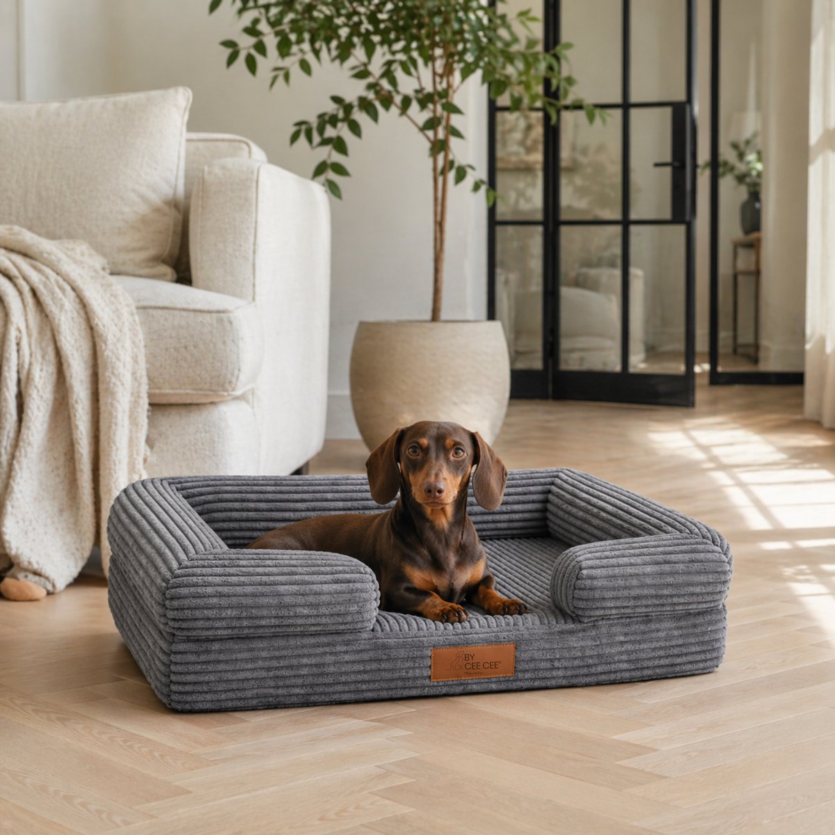 By Cee Cee Orthopedische Hondenmand – Orthopedisch Hondenkussen – Hondenbed – Ribstof - Voor Kleine Honden - Donkergrijs - 80x55cm - Jax – foto 2
