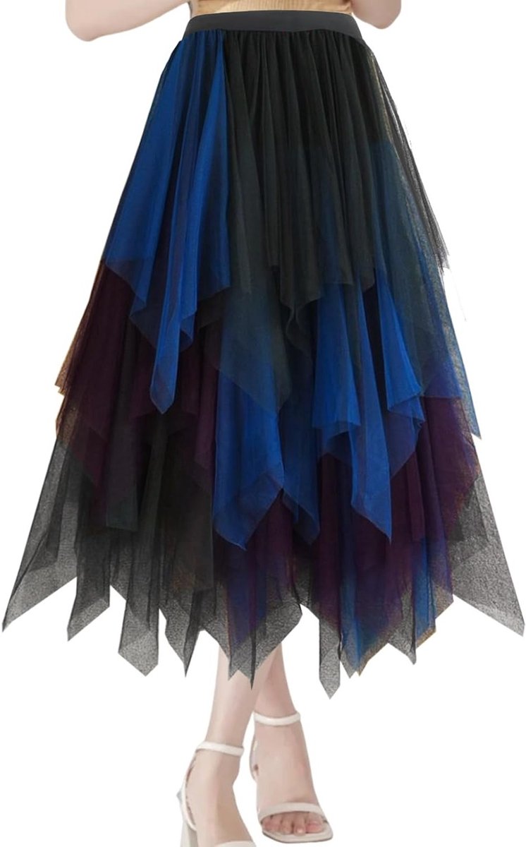 Elegante Tulle Rok voor Dames, Plissé Midi Rok met Hoge Taille, Asymmetrische Mesh Rok voor Cosplay en Feestjes