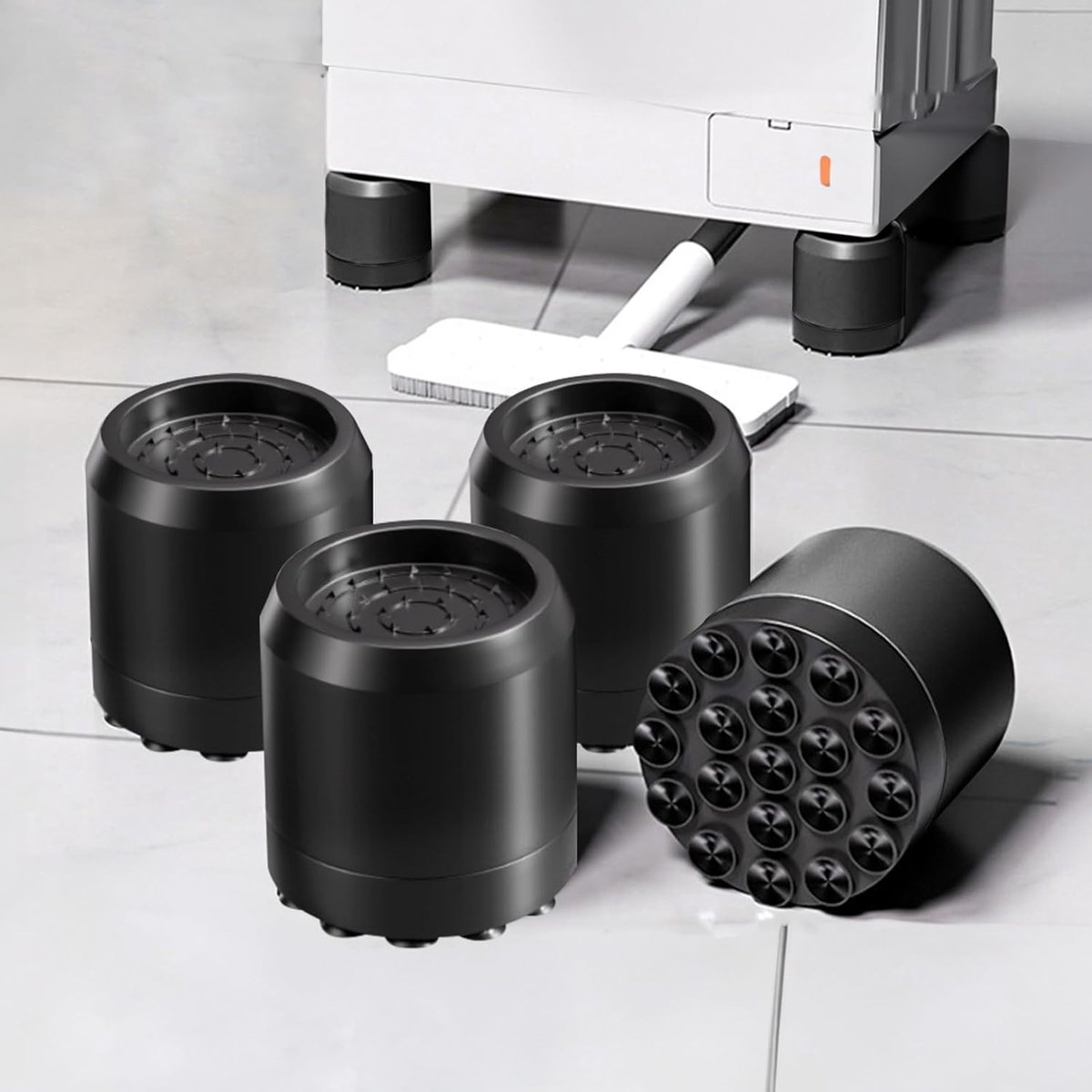 4-delige Zwarte Anti-Vibratie Onderzetters geschikt voor Wasmachine – Stabilisator geschikt voor Wasmachine & Droger, Anti-Schok & Geluidsdempend