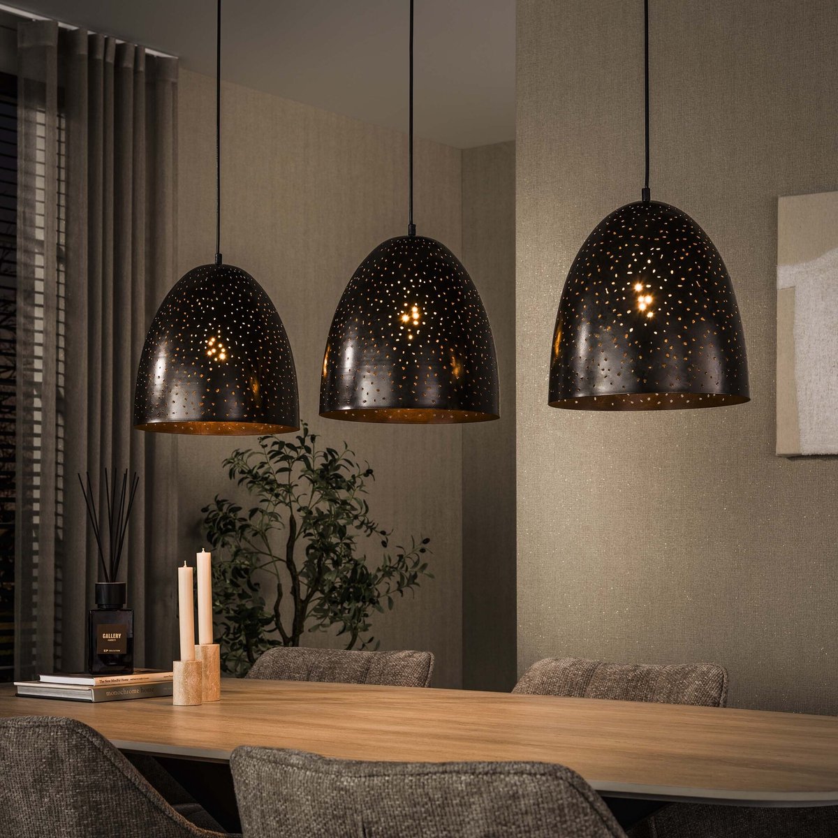 PS-Collection Hanglamp Kosmos 3-Lichts - Metaal Urban Bruin - hanglampen eetkamer, hanglamp zwart, hanglampen woonkamer, hanglamp slaapkamer, hanglamp kinderkamer, hanglamp rotan, hanglamp hout, hanglamp industrieel
