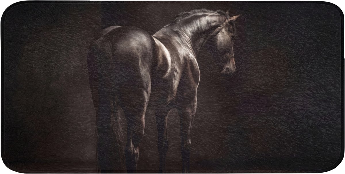 Badmat 120x60 cm - Antislip - Krachtig - Paard - Donker - Badmatten voor badkamer - Badkamermat - Douchemat - Badkamer mat