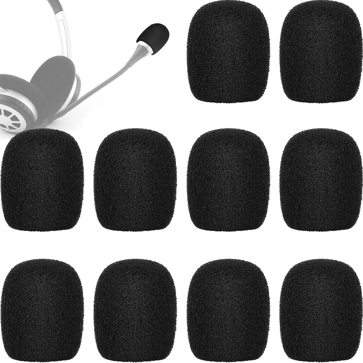 10-Pack Mini Headset Microfoons met Windschermen en Schuimhoezen - Zwart, Ideaal voor Interviews en Presentaties