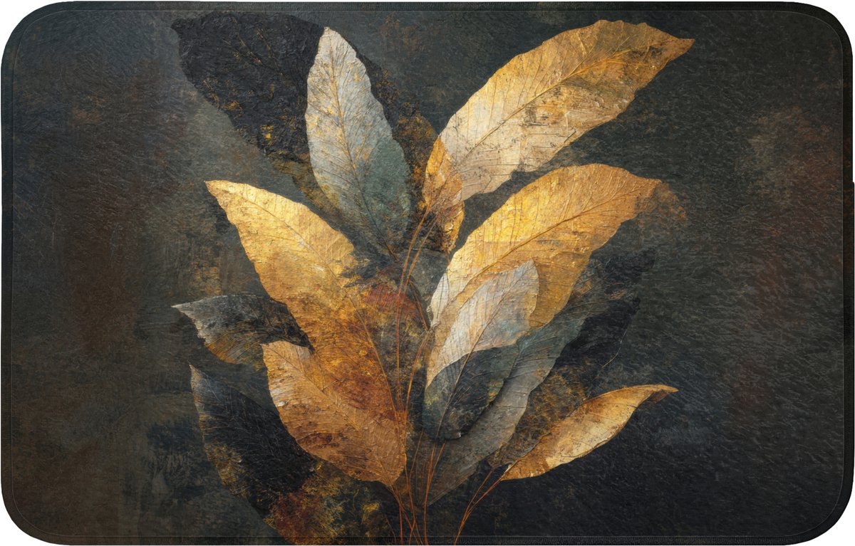 WC mat 80x50 cm - Antislip - Gouden Bladcompositie – Botanische Luxe - Toiletmat - Vloermat - Douchemat - Toilet tapijt - Toiletmatten