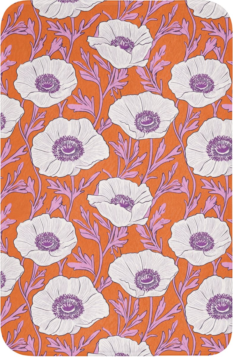 WC mat 40x60 cm - Antislip - Bloemen - Grafisch - Oranje - Toiletmat - Vloermat - Douchema