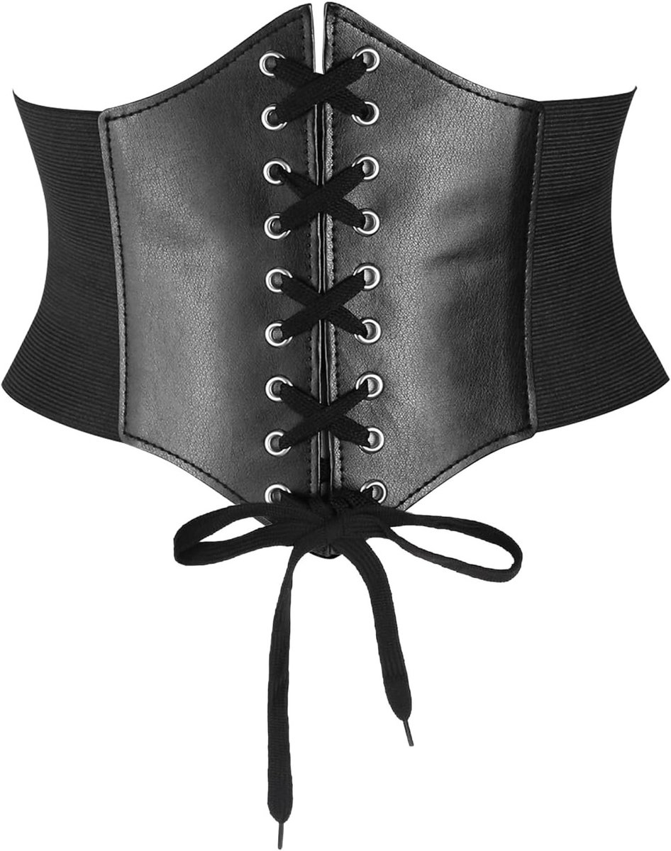 Vintage Waspie Corset Tailleband voor Dames, Elastische Zwarte Tailleband, Perfect voor Kostuums en Feestjes, M (73-80cm)