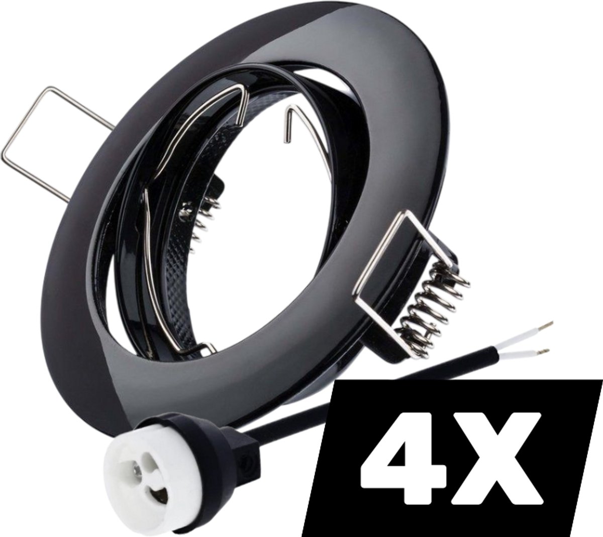 4 stuks | 4 Stuks Inbouwspot rond zwart kantelbaar voor GU10 | zaagmaat 68mm | GU10 | Max 1x50W exclusief