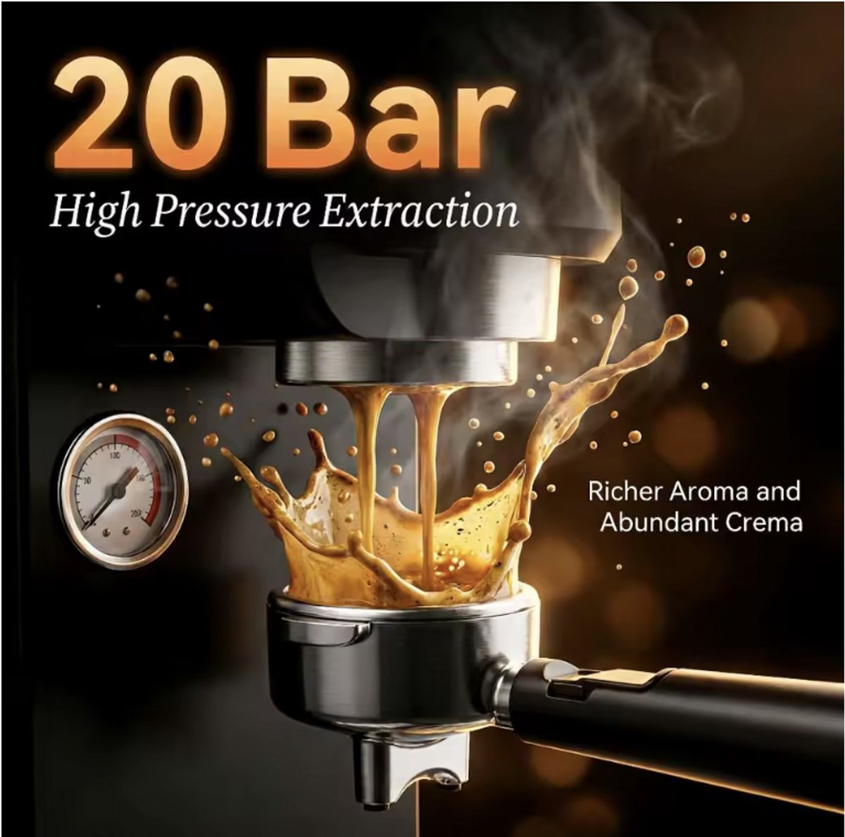 LUMÈ STORE Espressomachine 20 Bar – Koffiemachines – Koffiezetapparaat – Touchscreen – Latte Cappuccino – Zelfreinigend – Zwart — afbeelding 3