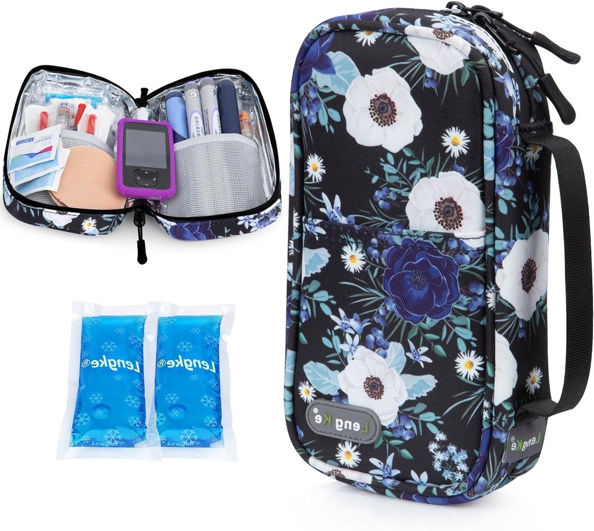 Moderne insuline koeltas in zilver met lotusdesign, ideaal voor diabeteszorg en medicijnopslag