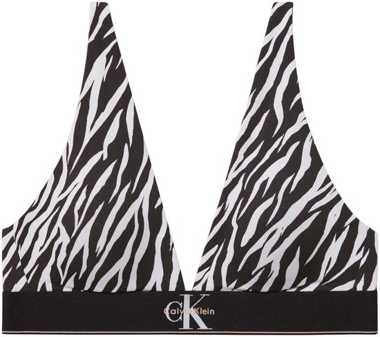 Bruin-witte zebraprint triangelbeha van Calvin Klein met zwarte band en logo