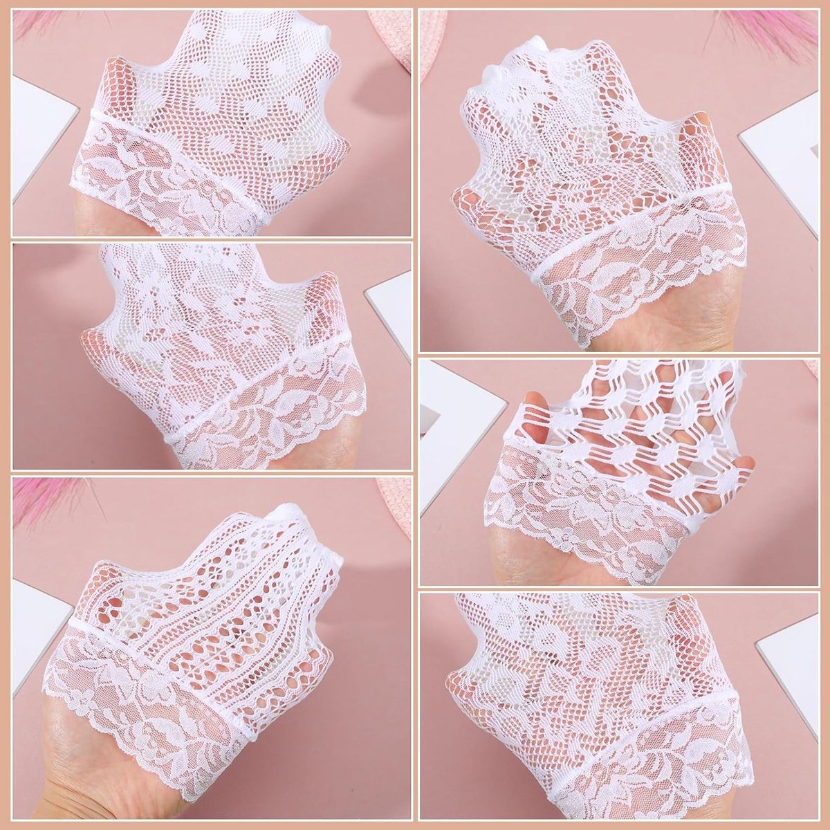 Zes paar sexy netsokken met kant en ruches, modieuze korte enkelsokken voor dames, ideaal voor Lolita-stijl en feestoutfits