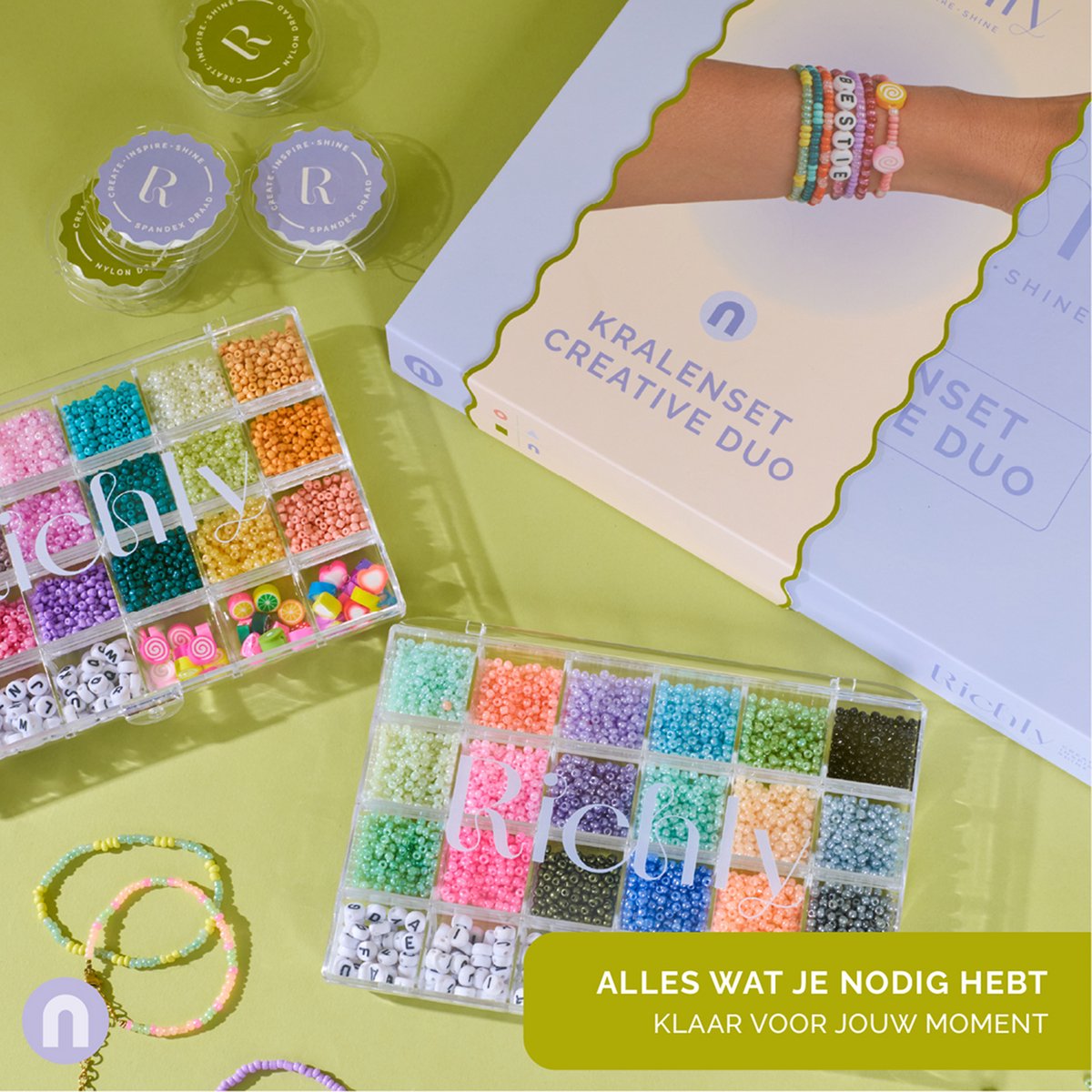 Richly® Kralen set Creative Duo - Armbandjes maken meisjes - 9000+ kralen - gratis E-BOOK - Complete set & Premium verpakking - Sieraden Maken Volwassenen - Letterkralen - Kralen ketting - Bedels & Gouden RVS-accessoires - Knutselen meisjes — afbeelding 10