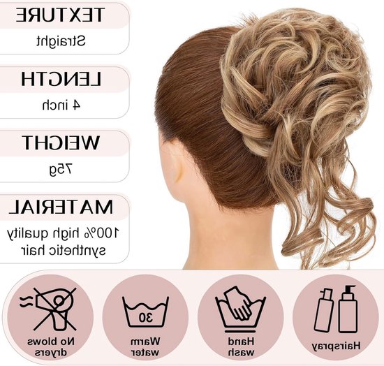 Grote Haarstuk Clip voor Buns en Vlechten - Elastische Haarextensie voor Vrouwen in Grijs #12T24 — afbeelding 4
