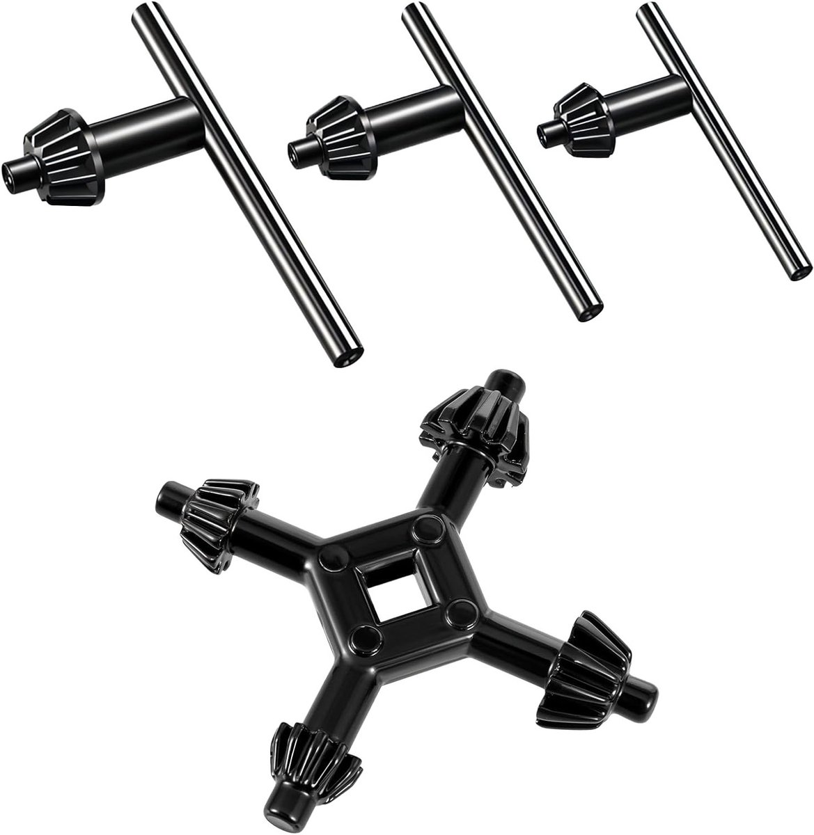 Boorhouder Sleutel - 4-in-1 Sleutel - Boormachine Gebruik - Universele Compatibiliteit - 4 Stuks - Zwart