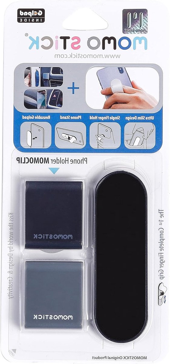 Originele Momoclip en Mobiele Telefoon Vingerhouder - Grip en Ring voor Smartphones - Zwart