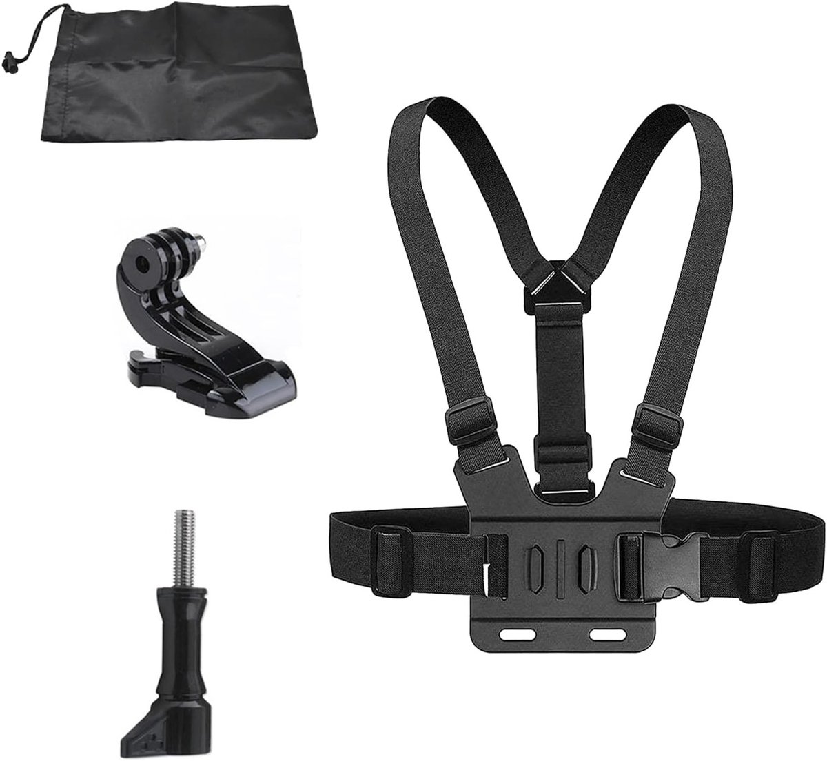 Verstelbare Borstband voor Actiecamera, Ideaal voor Avontuurlijke Opnames, Comfortabele Bevestiging, Inclusief 3-delige Set met Opbergtas