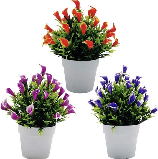 Set van 3 Kunstmatige Calla Lelies in Potten - Perfect voor Thuisdecoratie, Bruiloften en DIY Bloemstukken