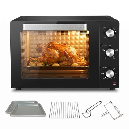 Lugia Vrijstaande Oven 55L – 1900W – 230°C – Draaispit – Timer 120 min – Elektrische Oven met Grill & Bakfunctie – Zwart