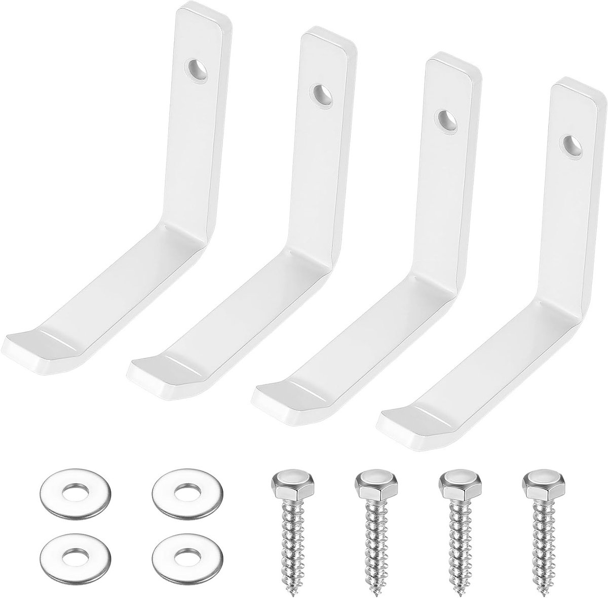Zware muurhaken voor garage en tuin, 4-delige set J-haken voor ladders en tuinslangen, wit