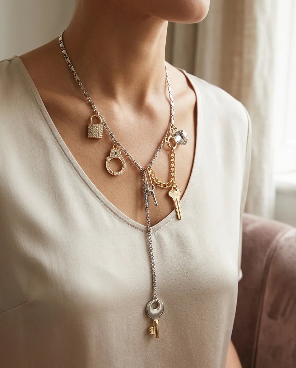 Dorvina Messing Dames Ketting Zirkonia Zr Marka Muadil Anahtar Kilit met Bedel Dames Ketting