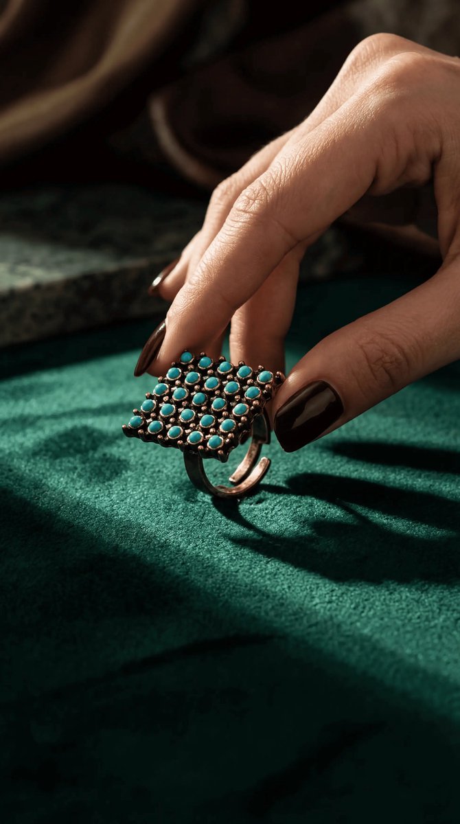 Dorvina Bronzen Sieraad Authentiek Turkoois Steen Vierkant Model Verstelbaar Vintage Dames Ring