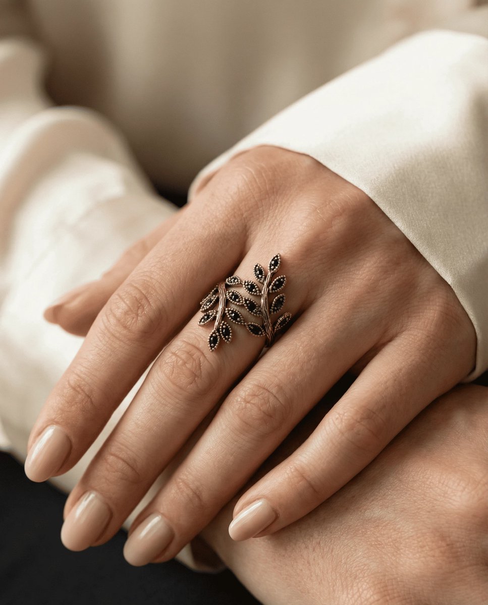 Dorvina Bronzen Sieraad Authentiek Markazit Steen Spiraal Blad Model Verstelbaar Vintage Dames Ring
