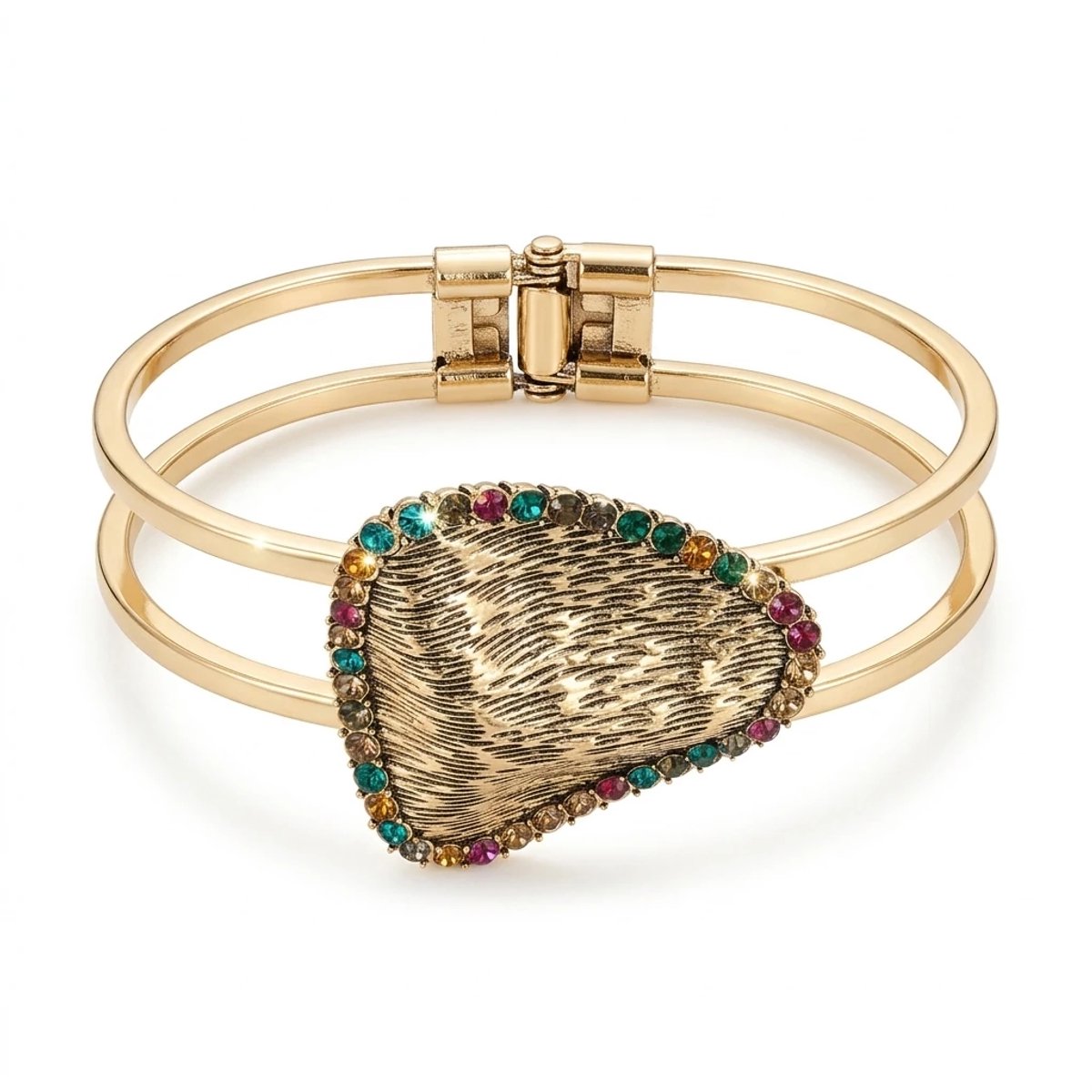 Dorvina Vintage Dames Manchet Armband Bronzen Authentiek Sieraad Gekleurde Kristallen Steen Bewerkt Ucgen Model