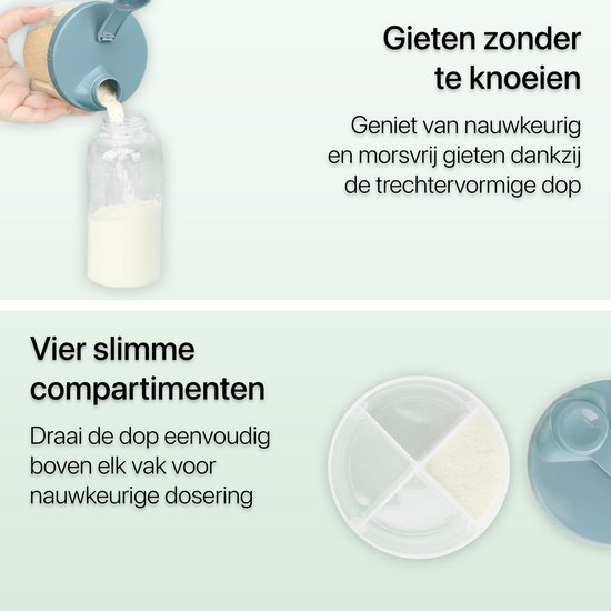 BimbelBoo® Melkpoeder Toren - Tot 160g poeder - 4 Compartimenten - Blauw - Dispenser - Doseerdoosjes - Poedertoren - Bewaardoos — afbeelding 2