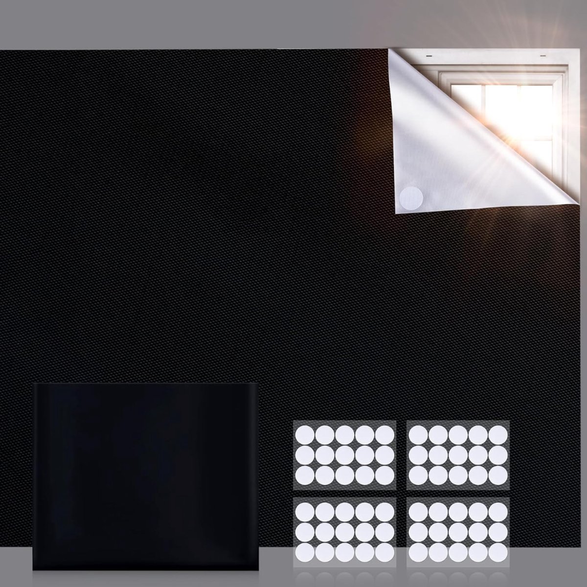 HEZIVO® Verduisteringsdoek - Zonwering Raam - 100% Verduisterend Raamfolie - Zonwerend en Isolerend - Zonder Boren - 200 x 145 cm